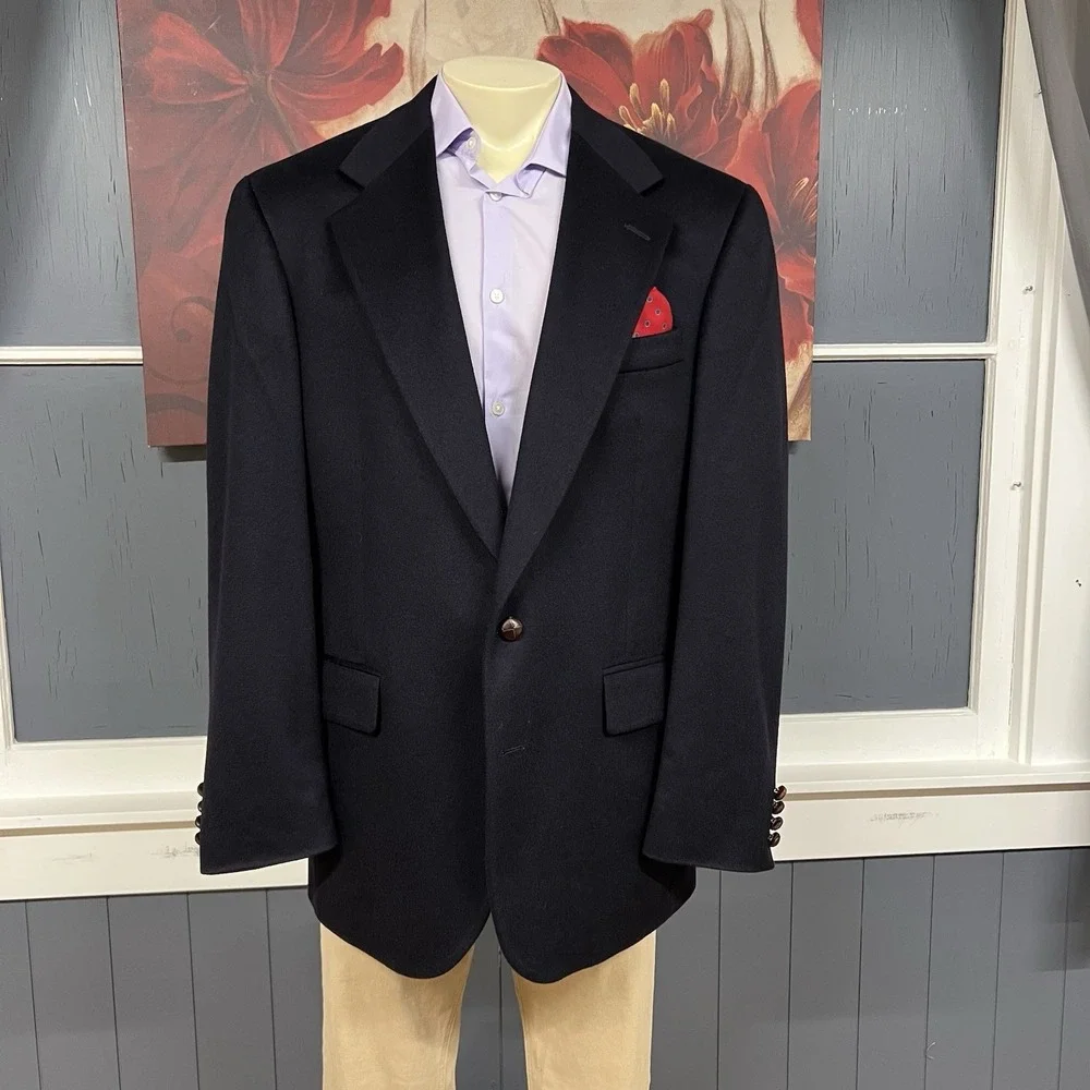 Vintage Chaps Ralph Lauren Cashmere Blazer Jacket Sport Coat Mens 44L Long Black